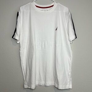 Nautica Men  Large White Blue Short sleeve t-Shirt Collegiate Preppy Cotton